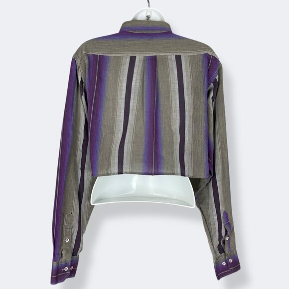 Vintage Striped Shirt Cropped DIY from Man's Shirt Women's Top Long Sleeve Retro - Picture 2 of 12